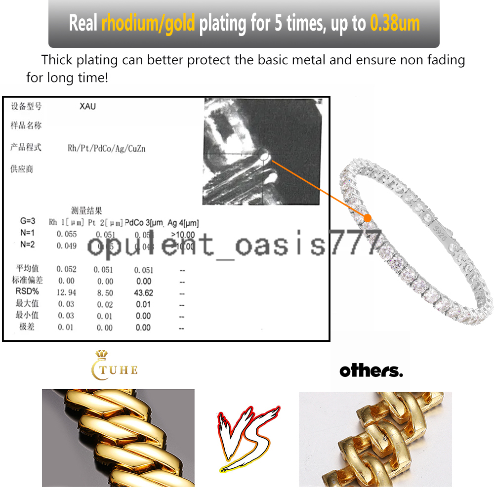 Custom Non Tarnish Hip Hop Jewelry Gold Plated Filled Stainless Steel Moissanite Iced Out Clasp Miami Cuban Link Chain for Men