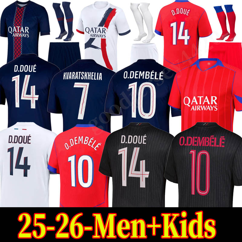 25 26 DEMBELE D.DOUE Soccer Jerseys Kvaratskhelia Maillot fourth HAKIMI enfants football shirts kits kids Equipment VITINHA Zaire Emery BARCOLA PARIS Fourth PSGES