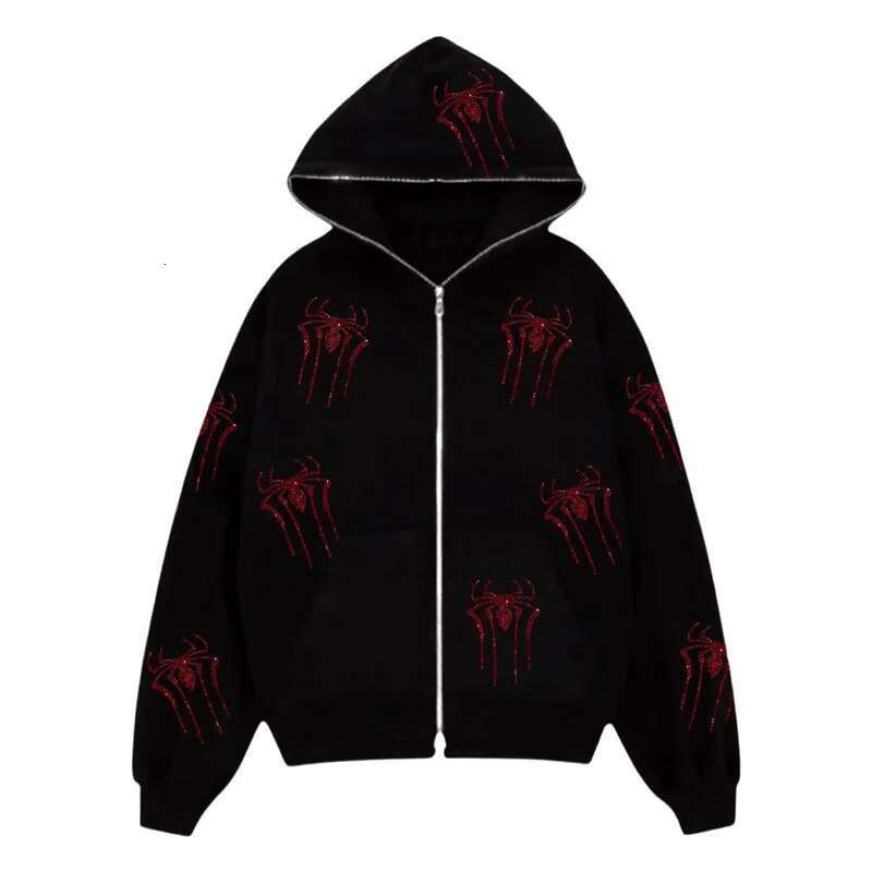 Y2k Spider Rhinestone Print Hoodies Women Clothes Couples Tops Sweatshirt Goth Streetwear Tracksuit Clothing Oversized Hoodie fashion clothing women