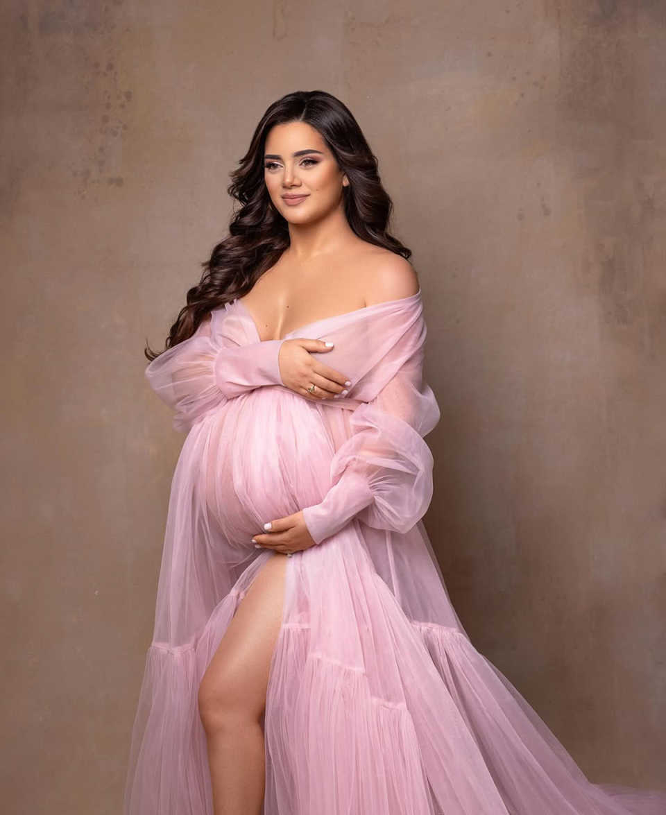 Pink Sleepwear Robes Ruffles With Strapless Side Deep High Split Plus Size Pregancy Women Gowns for Special Occasion Photoshoot Customized