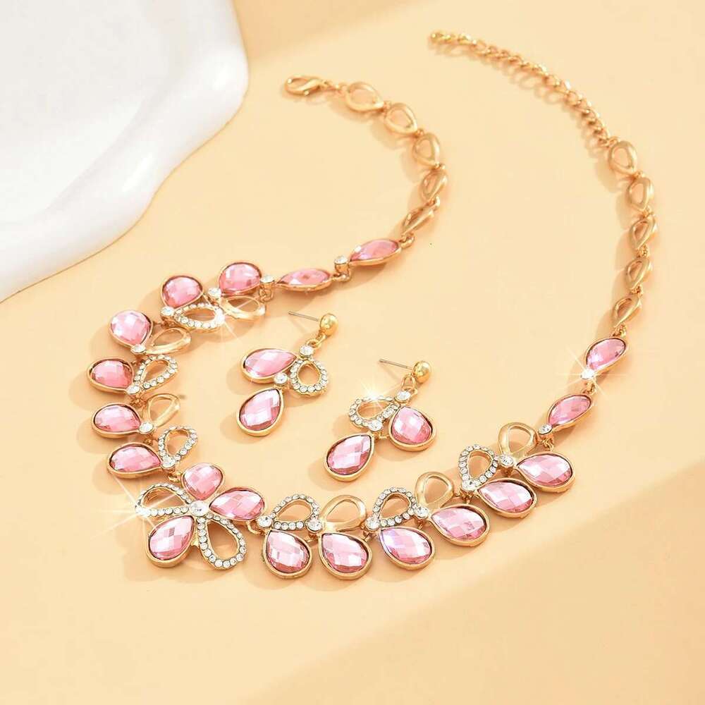 3Pc Women's Fashion Waterdrop Flower Necklace Earrings Jewelry Set Suitable For Wedding, Party, Festival Gifts-8039