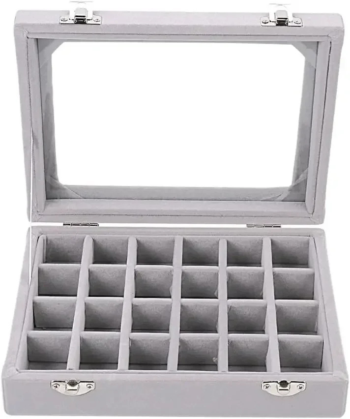 24 Grid Velvet Glass Jewelry Box Jewelry Organizer Earrings Storage Rack 250428
