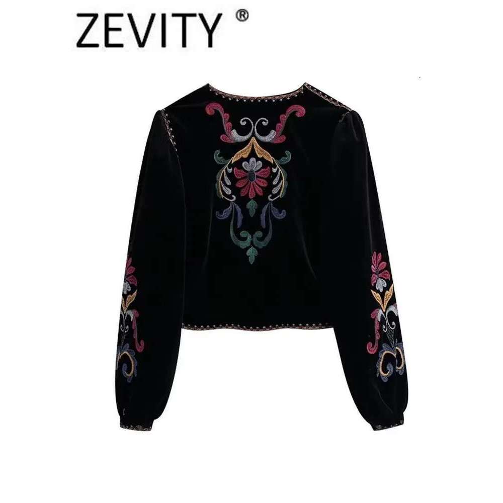 Zevity Women Vintage Flower Embroidery National Style Short Coat Ladies Retro Open ing Casual Veet Jacket Tops CT100