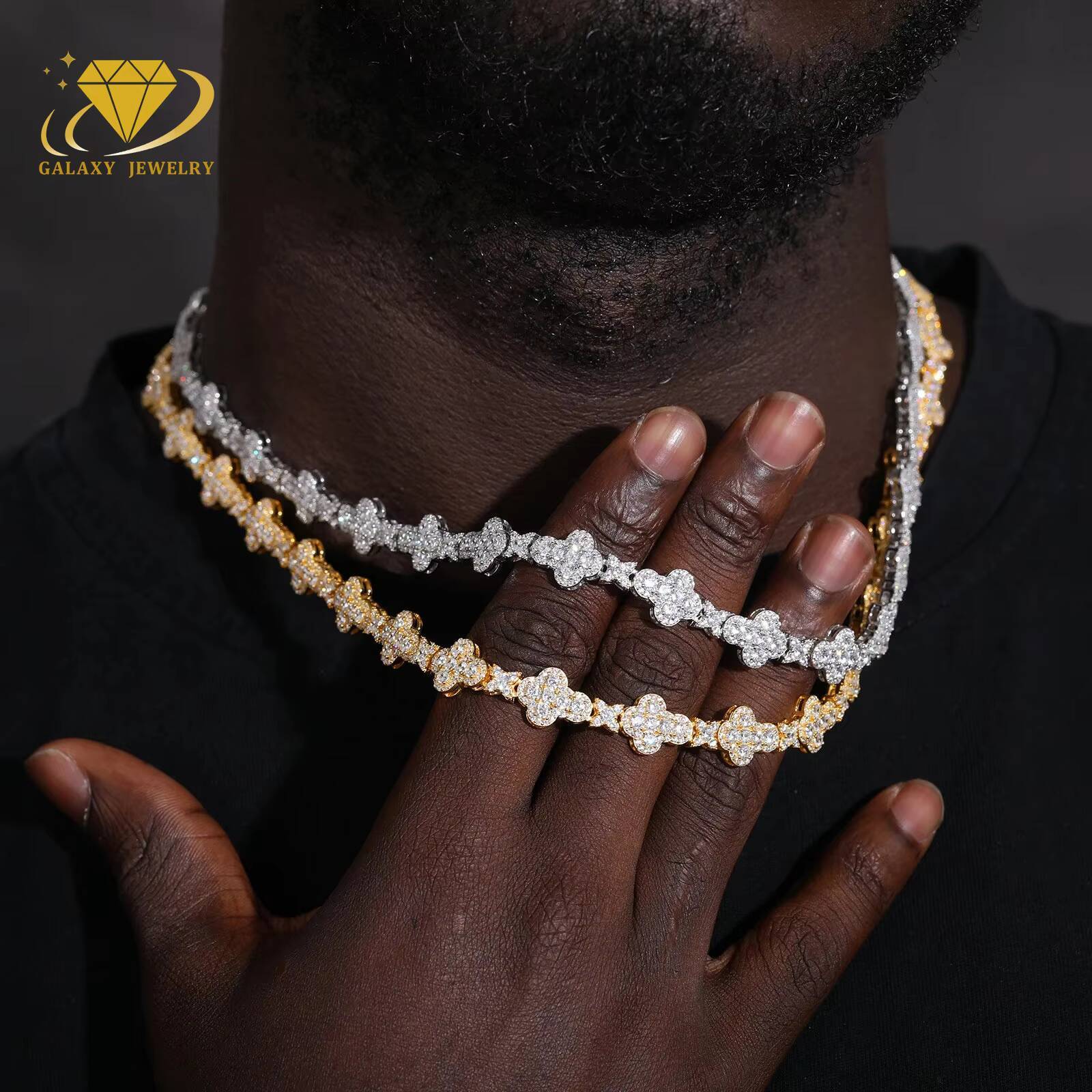 Iced Out Jewelry 10mm 925 Silver Chain GRA Certificate Diamond Moissanite Cuban Link Chain Cross Flower Bracelet Necklace
