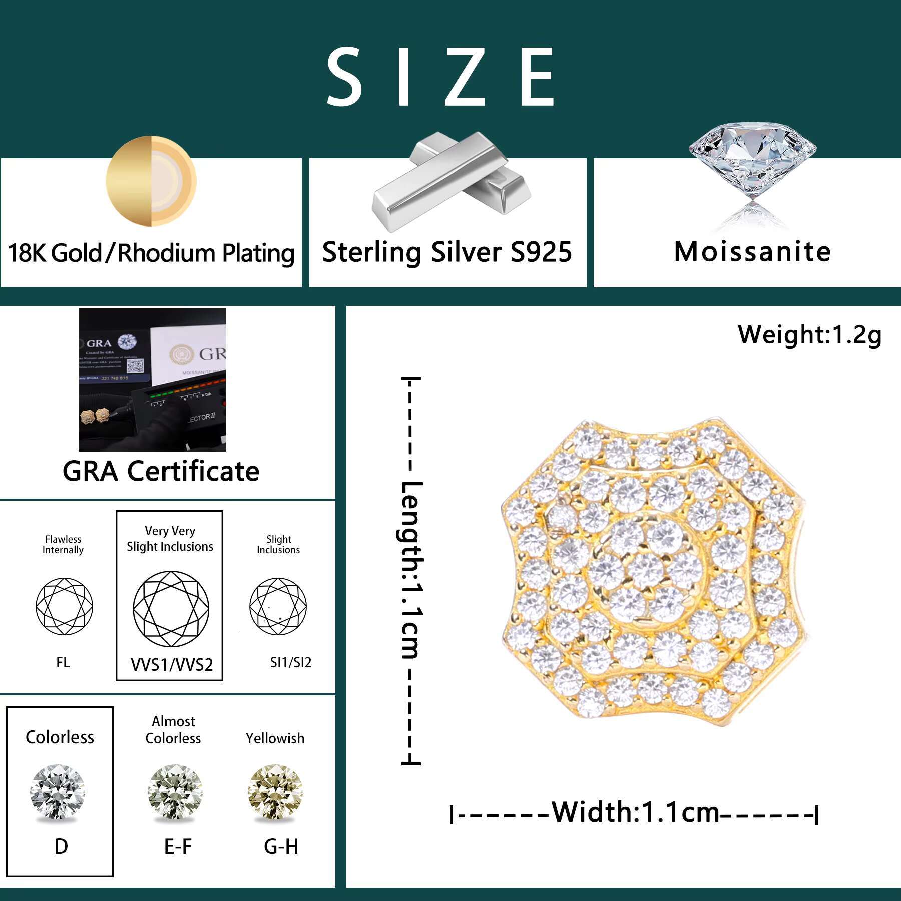 Iced Out Geometric VVS Moissanite Diamond Jewelry Hip Hop 925 Silver Push Back Bolt Stud Earrings 100% Pass Diamond Test