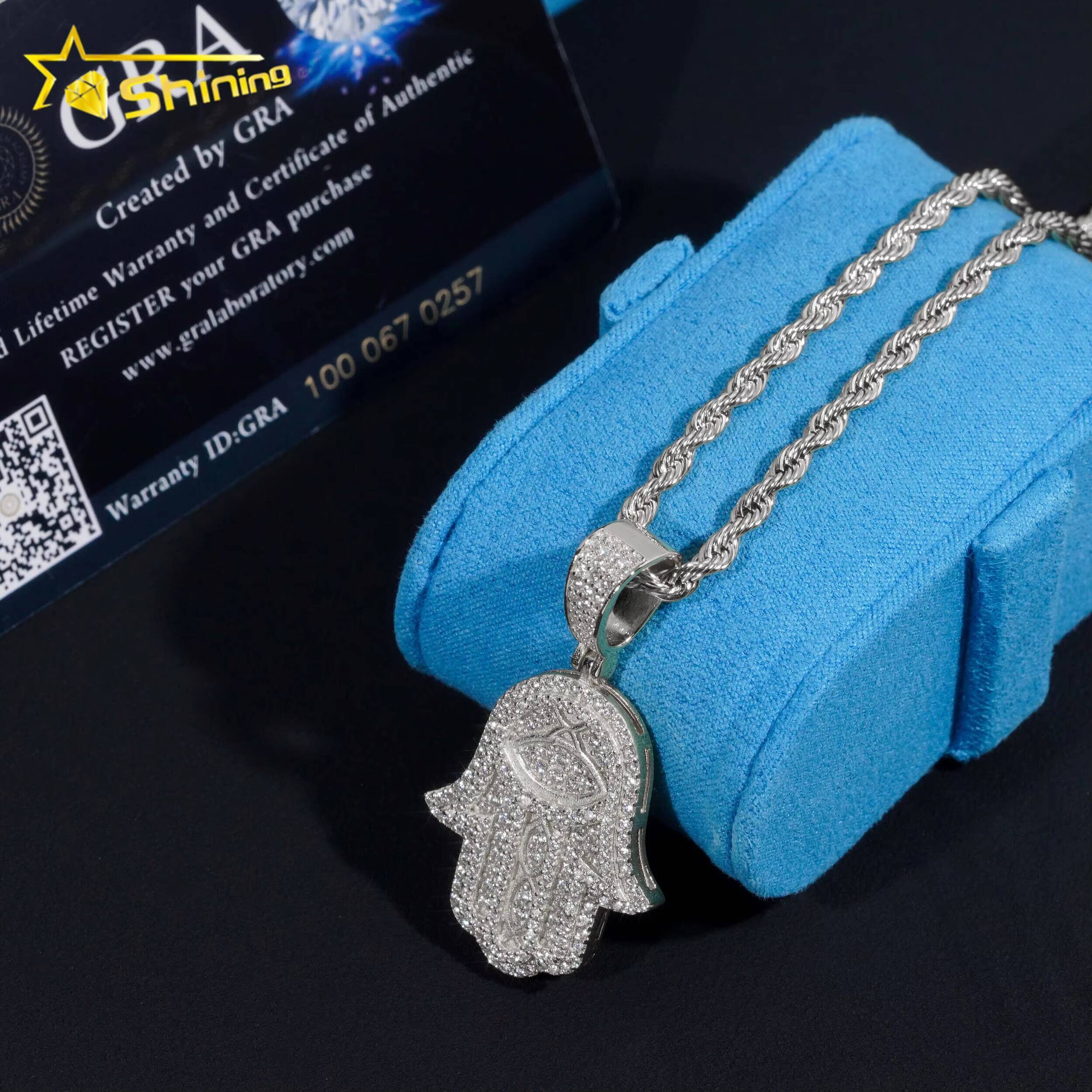 Promotion Price Pass Tester 925 Sterling Silver Gold Plated Fully Iced Custom Fine Jewelry Pendants Charms Hamsa Pendant