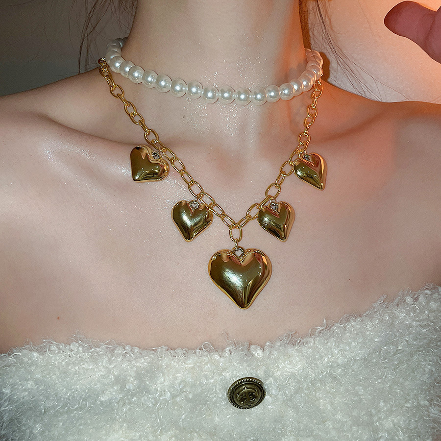 European and American Cross-Border Pearl Heart Necklace Vintage Personality Fashion Temperament Collarbone Chain Light Luxury High-End Sense Jewelry f - view 3