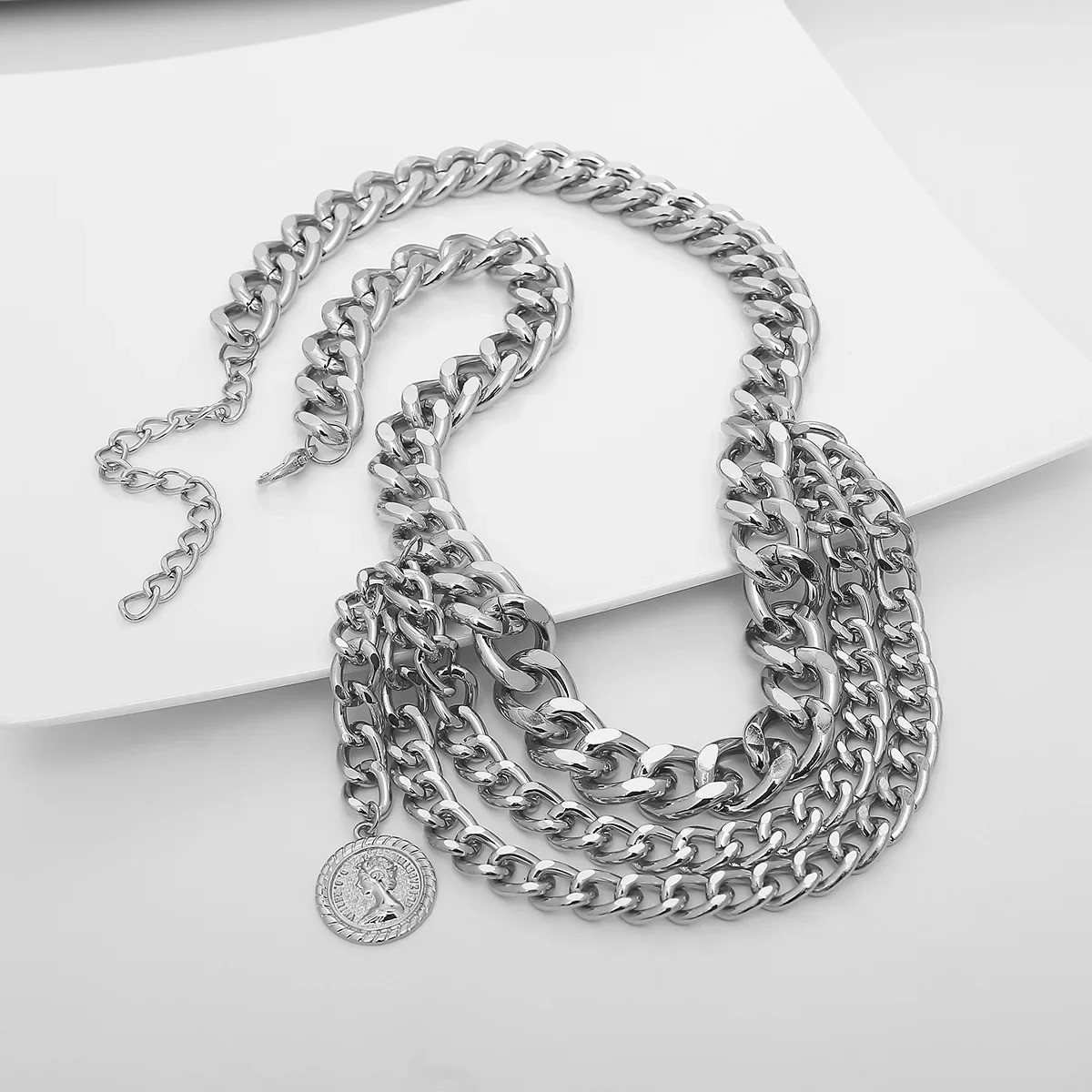 Fashion gold chain belt womens dress punk edge silver metal 250425