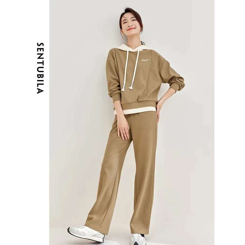 SENTUBILA Women's Sports Suit Hoodies Wide Leg Sweatpants Two Piece Set Autumn Outfits Sweatsuits For Women Sportswear 133Z49590