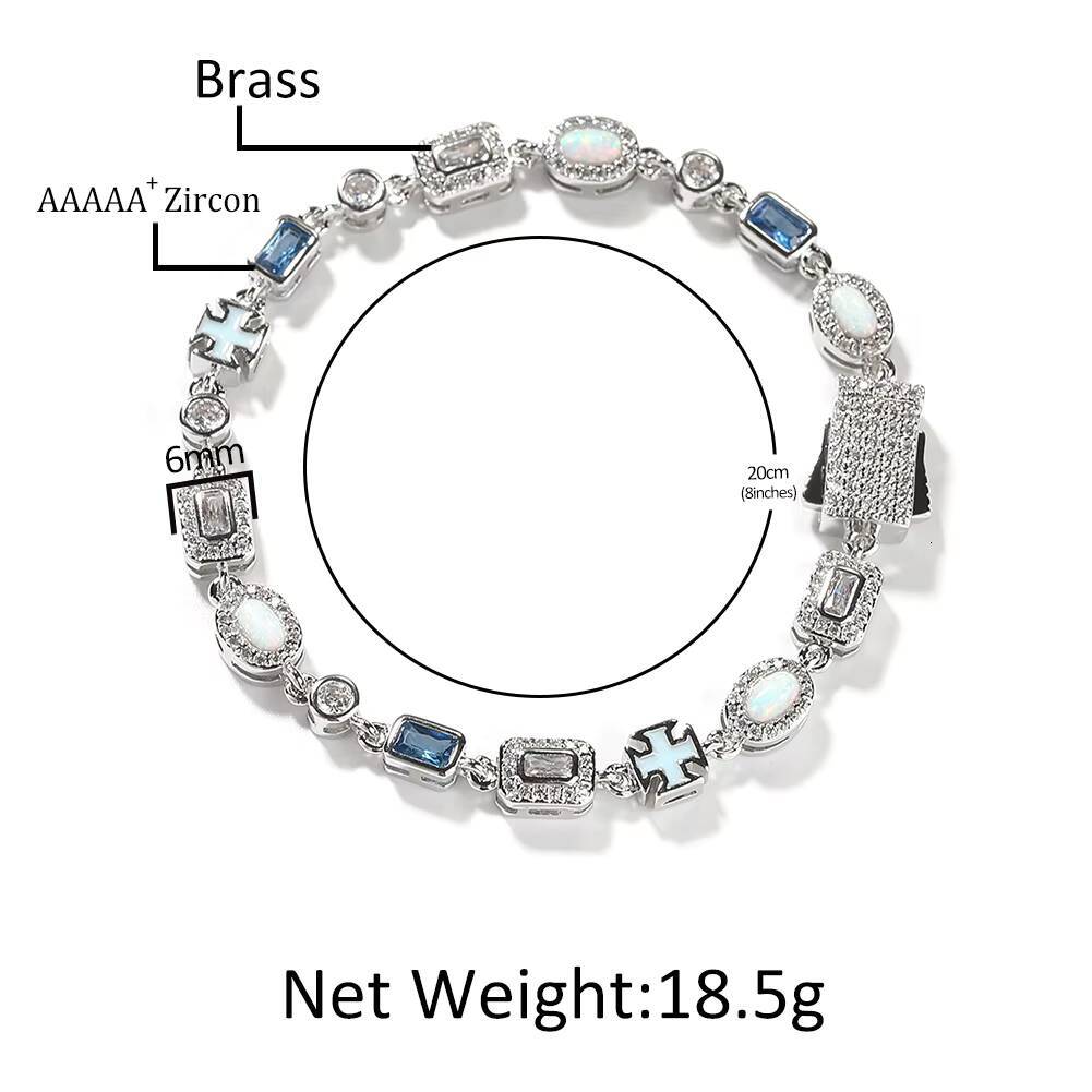 UWIN Hip Hop Crystal White Opal Gemstone Blue Topaz Dainty Bracelet Blue Cross Link Necklace Exquisite Fine Jewelry for Women