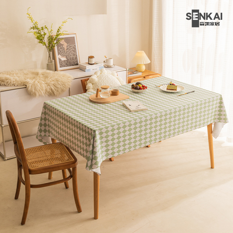 T0439 tablecloth waterproof and oil-proof wash-free plaid small fresh tablecloth rectangular light luxury diamond wash-free coffee table tablecloth