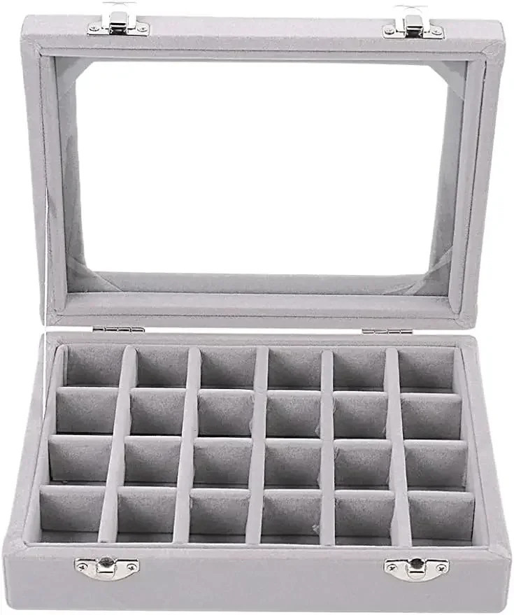 24 Grid Velvet Glass Jewelry Box Jewelry Organizer Earrings Storage Rack 250428