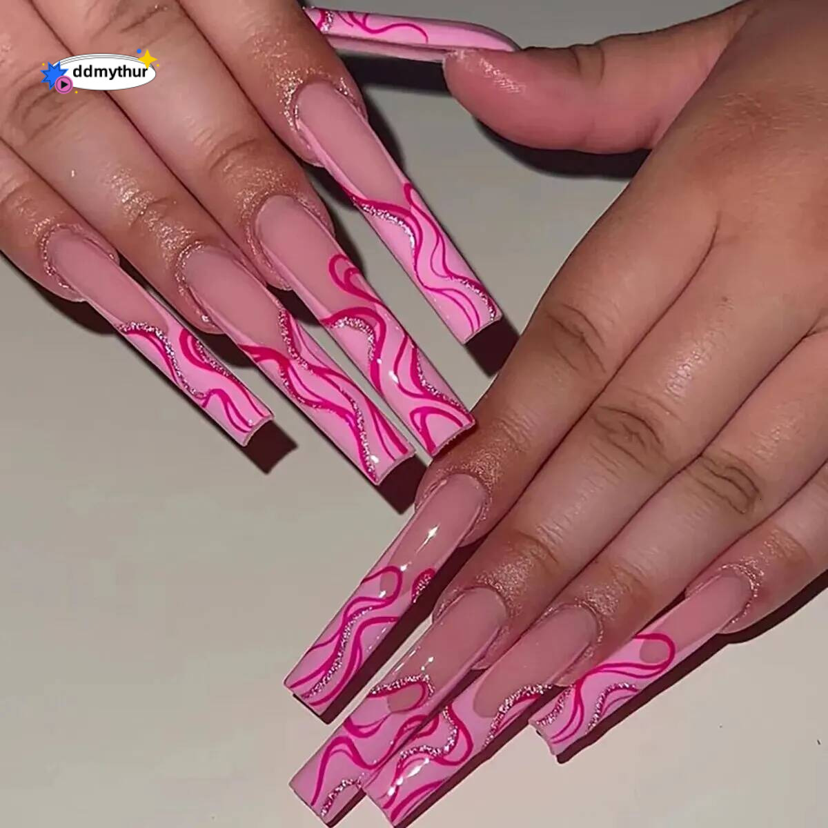24 Pieces Exta-long Coffin Type Pink French style ddmythur
