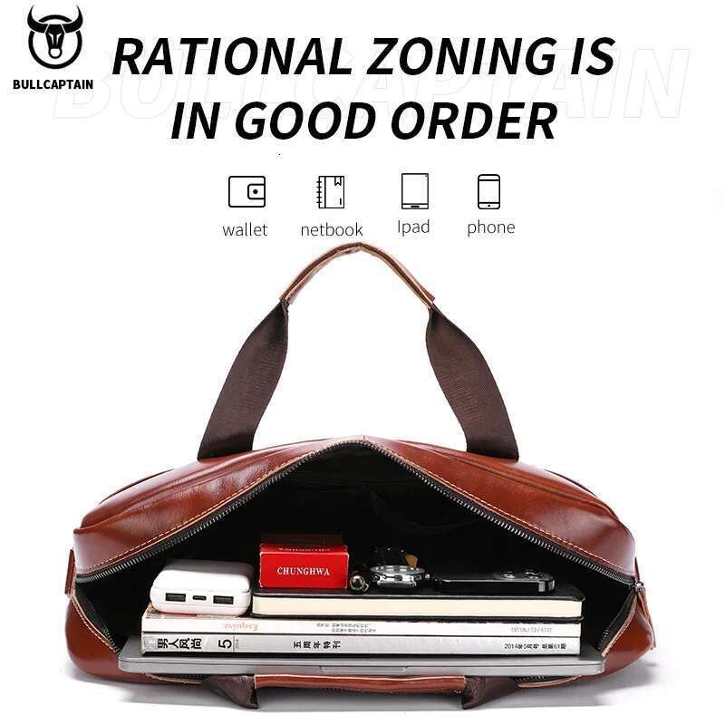 BULLCAPTAIN Genuine Leather Shoulder Bag 15 Inch Laptop Case Men's Briefcase Classic Office Business Handbag