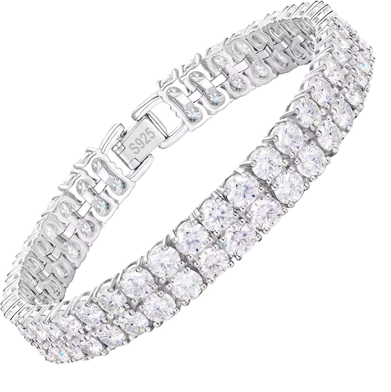 10mm Hiphop Double Rows Moissanite Bracelets Lab Grown Diamond Tennis Bracelet 925 Sterling Silver Moissanite Tennis Bracelet