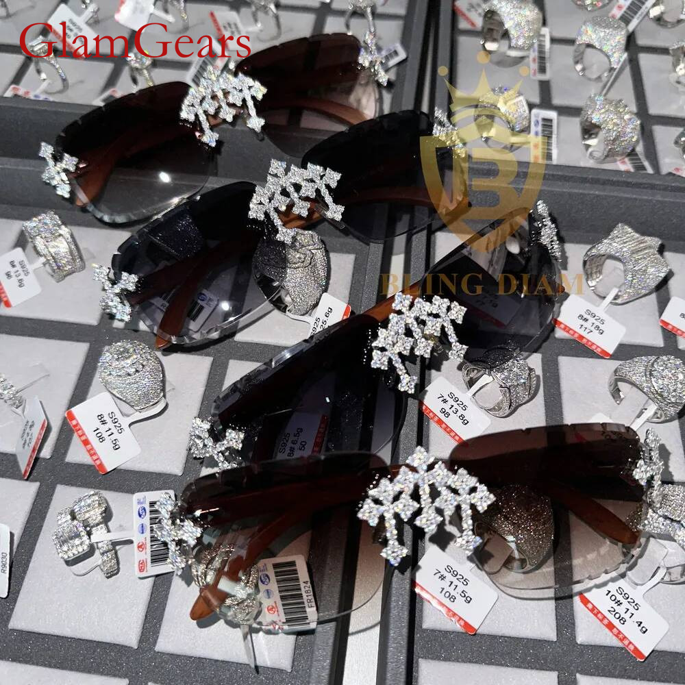 2025New Arrival d Vvs Super Shine Cross Hip Hop Moissanite Fashion Ice Out Sunglasses Pass Dia Tester Rapper Moissanite sunglasses