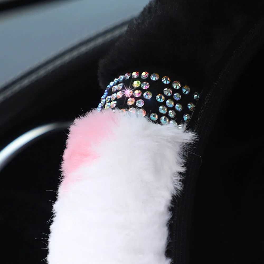 Warm hands in winter cow polished diamond glitter shiny car steering wheel cover suitable for 15 inch car interior supply in black and pink H25430