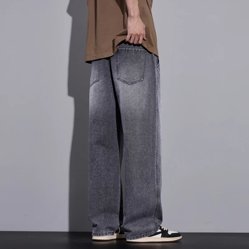Mens clothing wide leg pants luggage jeans streetwear straight fashion denim Trouser Y2k retro washed elastic waist mens pants 250423