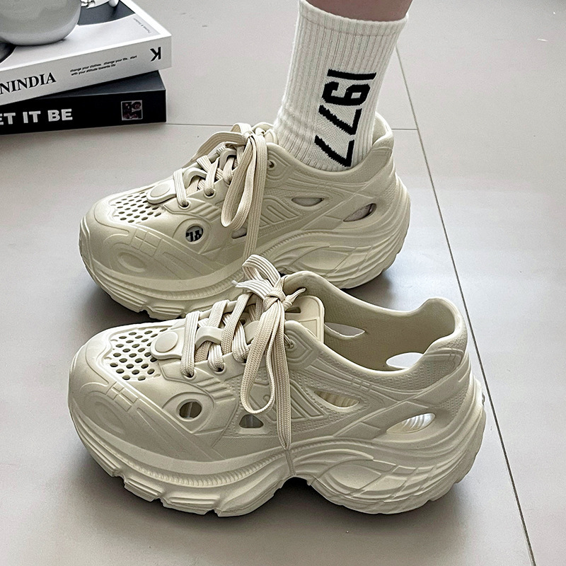 Thick Soled Perforated Women Lace Up Sports Running Dad Shoes Driving Water Cool Slippers For Women In Summer Ddmysaturn