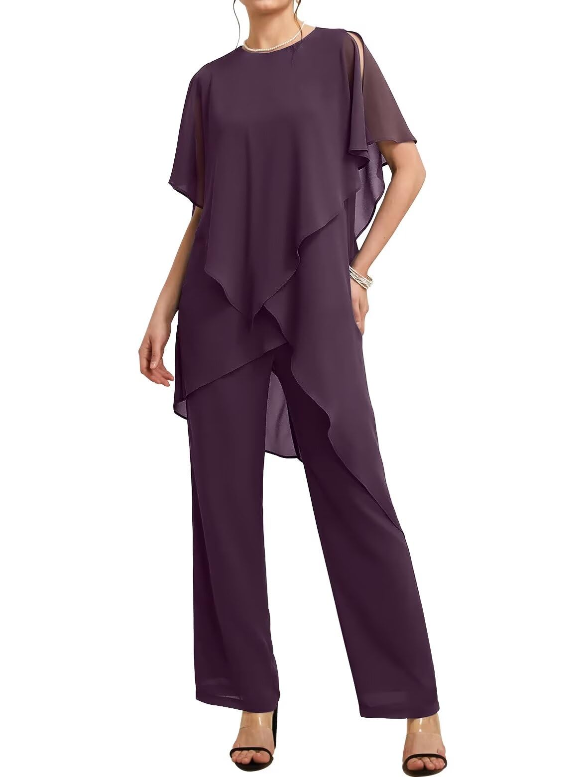 Grandmother Chiffon Pantsuits Women's Wedding Jumpsuit 3 Pieces Mother of The Bride Dresses Pant Suits with Jacket for Wedding Evening Party