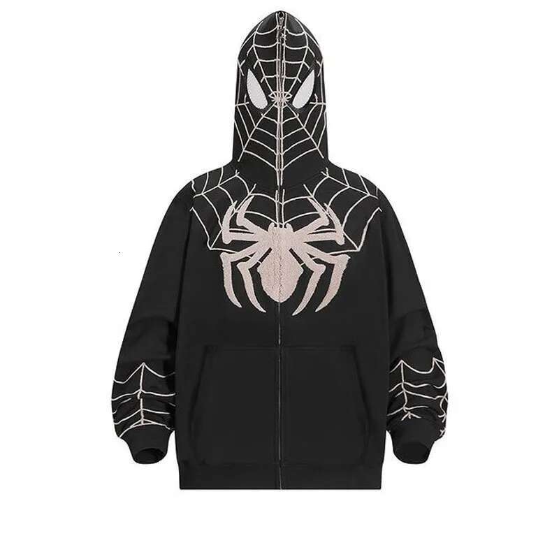Gothic Spider Print Hooded Cardigan Full Zip Loose Top Women Men Clothing Y2K Vintage Punk Hoodie Kpop Jacket 90s fashion clothing women