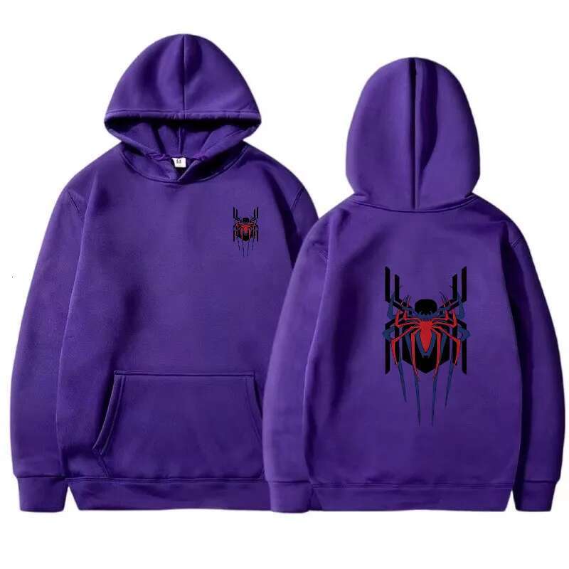 fashion New Street Fashion Deep Red Spider Print Sweatshirt Brushed Fleece Women's Casual Fun Loose Hoodie Men's Wear fashion clothing women