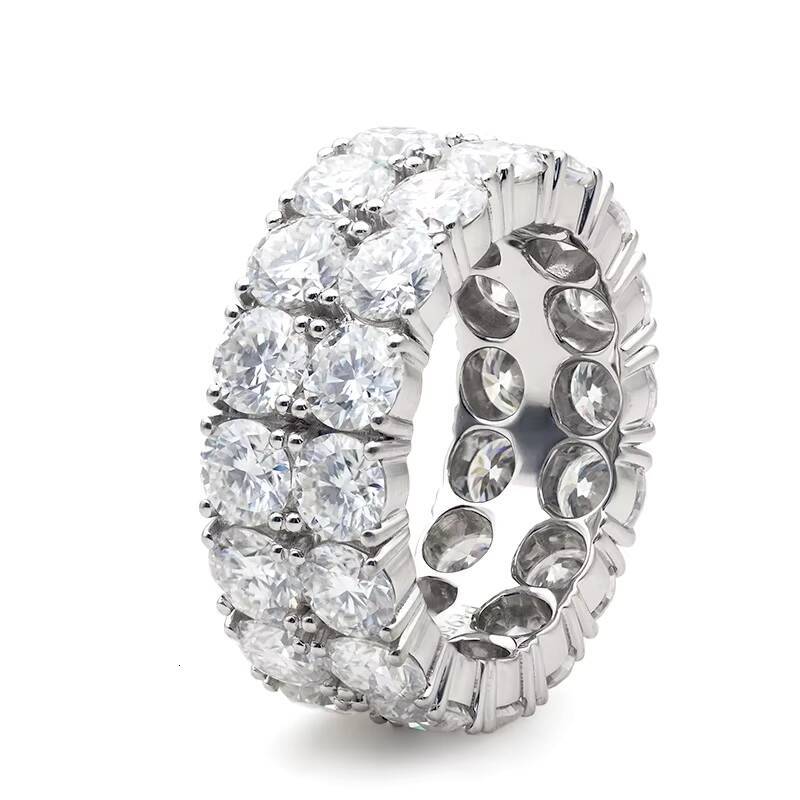 18K Gold Plated Wedding Band Ring 10mm 2 Rows Silver 925 Hip Hop Moissanite Eternity Men Ring