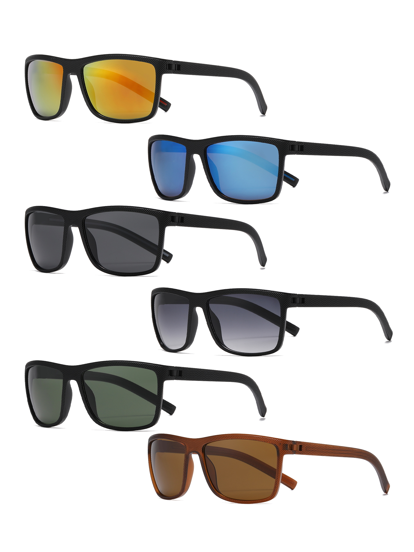 6 Pairs of New-style European and American Square Men's Colorful summer Sunglasses with UV400 Protection, Ideal for Outdoor Sports like Cycling, 