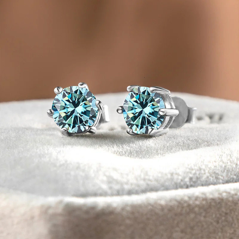 D Color Earring blue green gemstone S925 Sterling Sliver Plated Women Man Sparkling Fine Jewelry Gift 250420