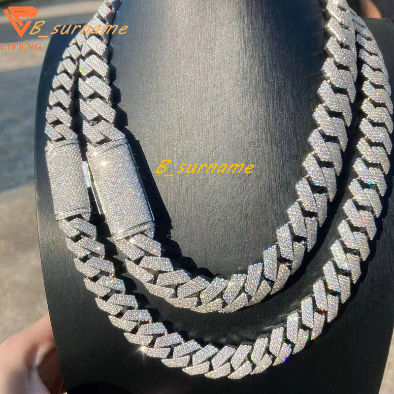Lifeng Jewelry15mm Cuban Chain Hip Hop Moissanite Diamond Cuban Link Chain Men Rapper Miami Necklace