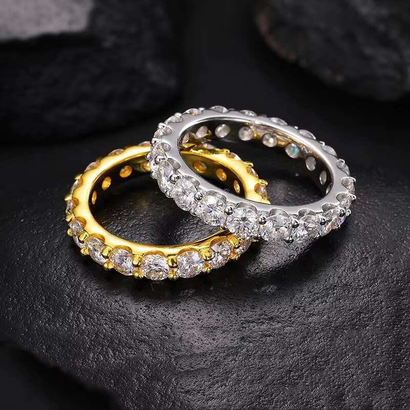 Ready to Ship 0.3ct 4mm VVS Certificate Moissanite Jewelry 925 Silver Round Cuban Ring for Men and Women 18K Gold Wedding Ring