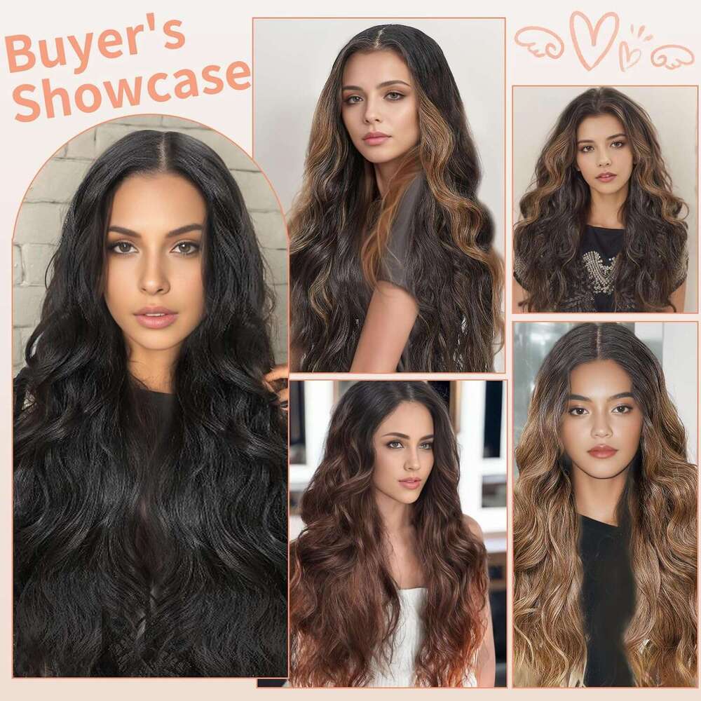 Seykiki Synthetic Front Wigs for Women Highlight Brown Mix Black Natural Wavy Glueless Ready to Wear 13x4x1 HD Lace Pre Plucked Middle Part Wig 26 Inc
