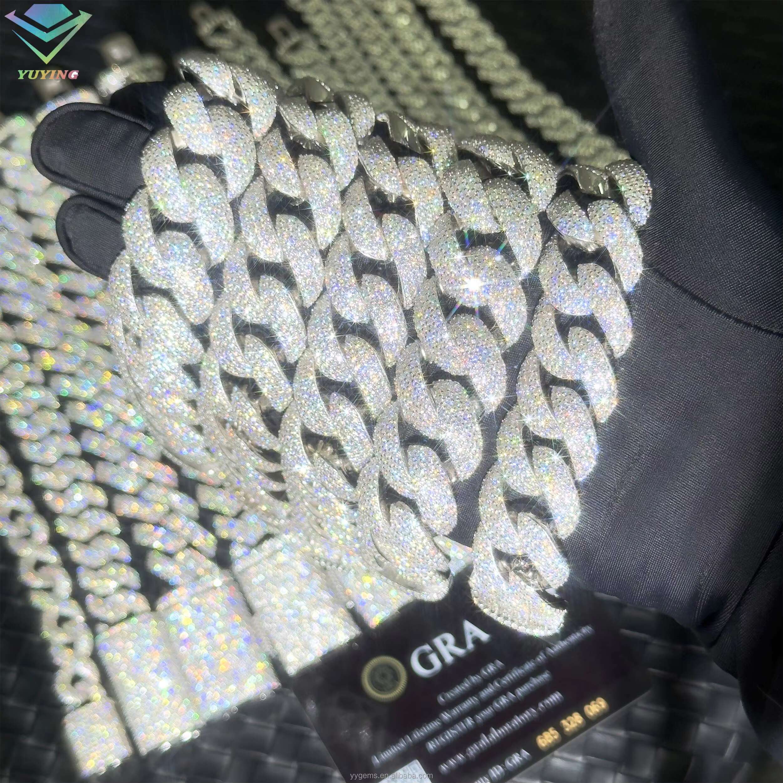 Wholesale VVS Moissanite Iced Chain for Mens 13mm-22mm Wide 925 Solid Silver 18k Gold Plated Diamond Rapper Cuban Link Necklace