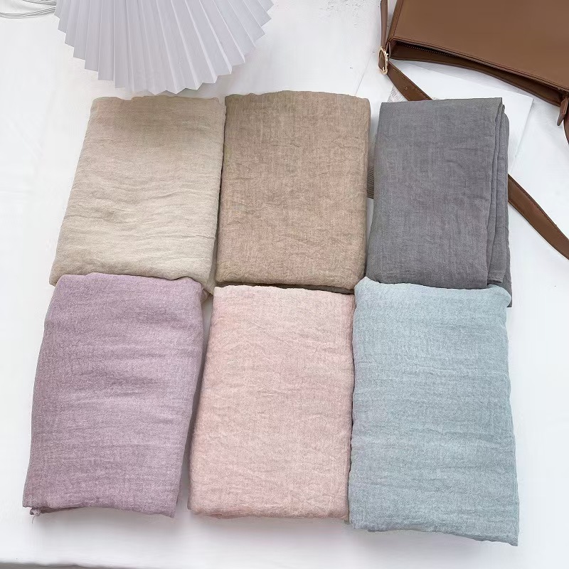 T594 textured wrinkled linen scarf nostalgic retro dirty dyed cotton and linen scarf female spring and autumn original silk scarf autumn and winter