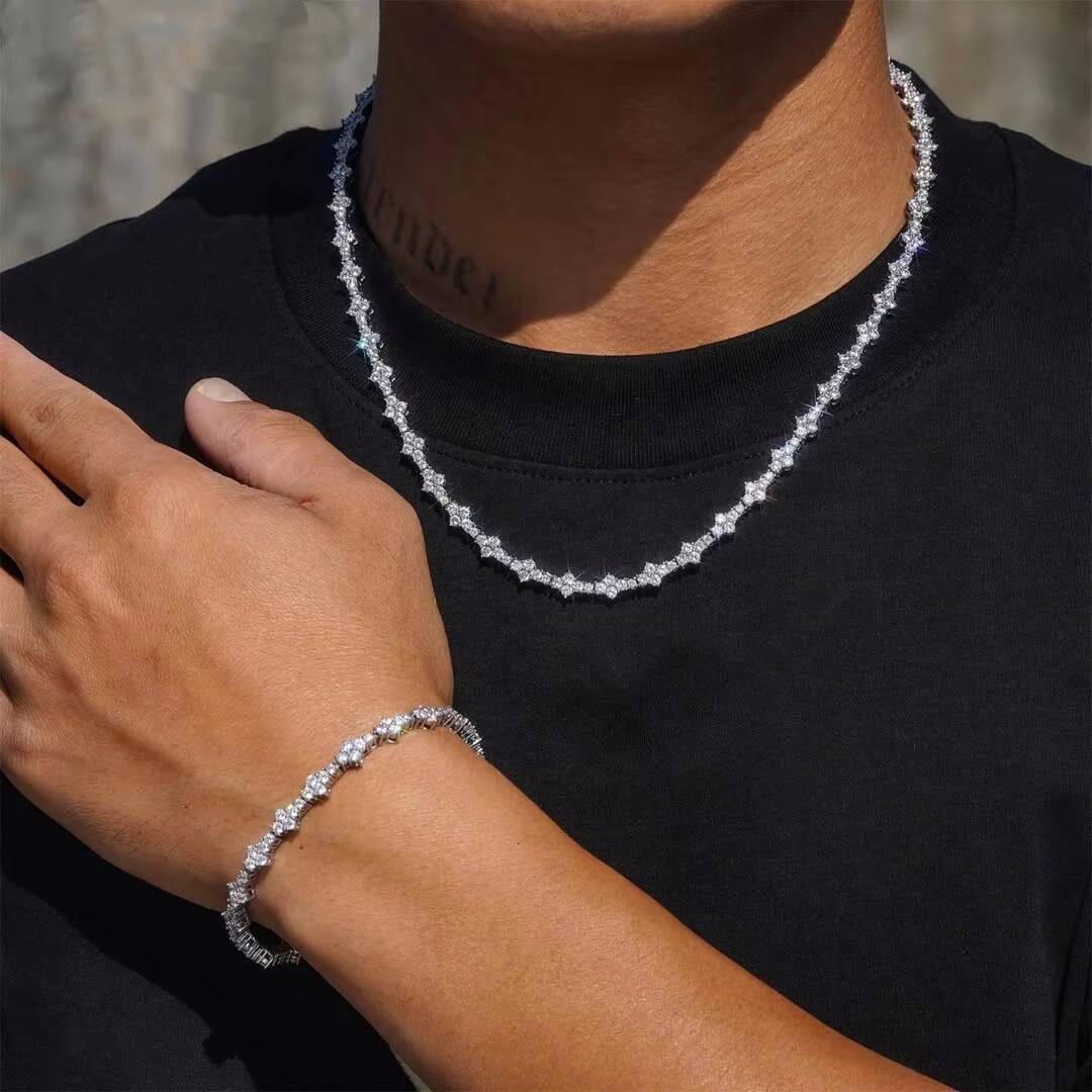 Hip Hop Fashion 10mm 925 Sterling Silver VVS Moissanite Diamond Iced Out Star Cross Link HipHop Necklace Chain