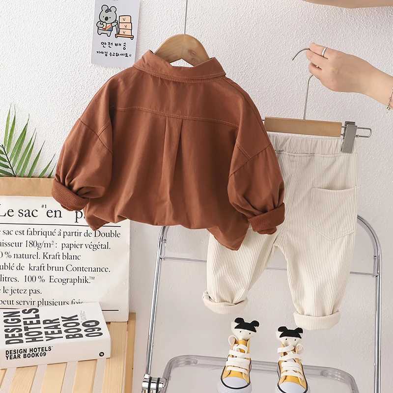 Children Boys Spring Autumn Clothes Solid Long Sleeves T-Shirt Corduroy Pants 2Pcs/Sets Toddler Casual Costume Kids Tracksuits R250430