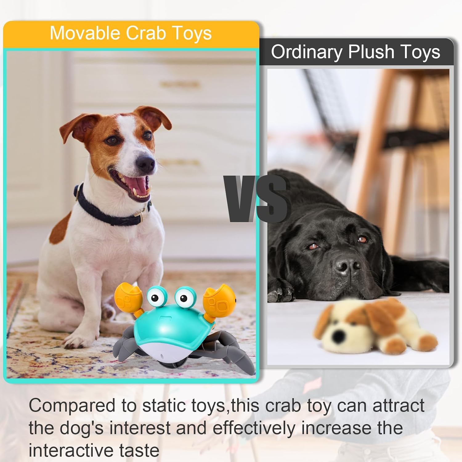 Crawling Crab Interactive Dog Toy with Charging Cable, Left-Right Move Crab with Obstacle Avoidance, Boredom and Stimulating, Dog Birthday Gifts