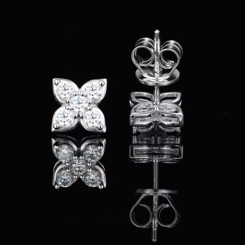 Trendy VVS1 D Moissanite Earrings S925 Sterling Silver Round Brilliant Cut Four Leaf Flower Stud Design Fashionable Gift