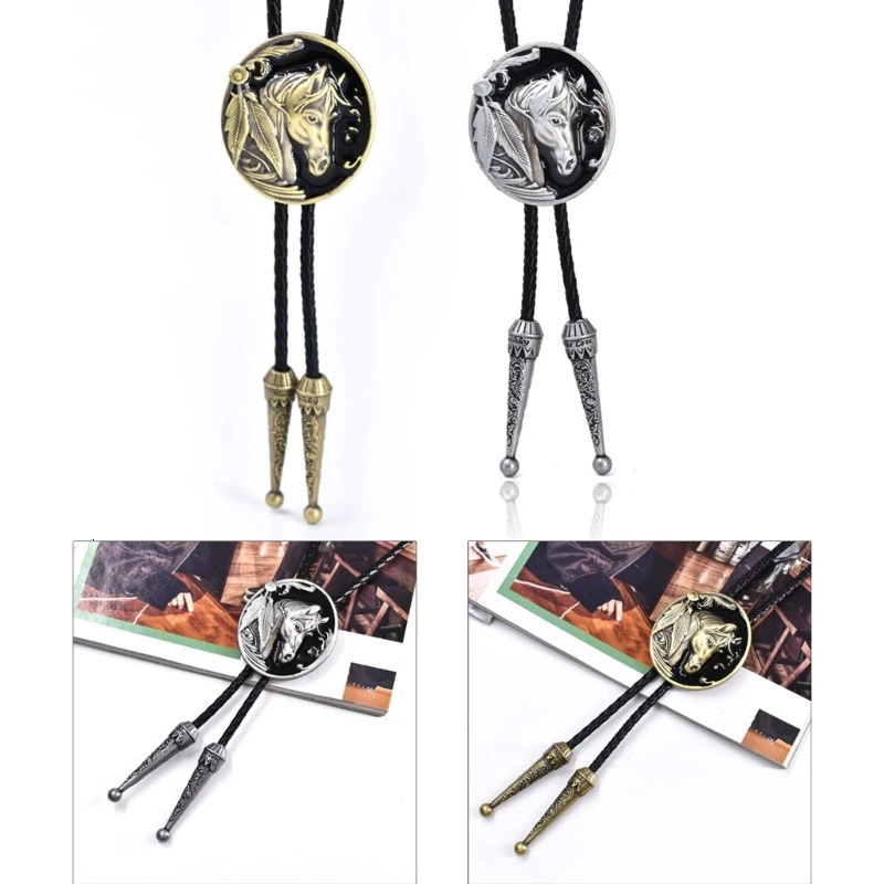 Fashion Relief Horse Buckle Bolo Tie Necklace Bolo Tie Western Cowboy Necktie Animal Buckle 250430