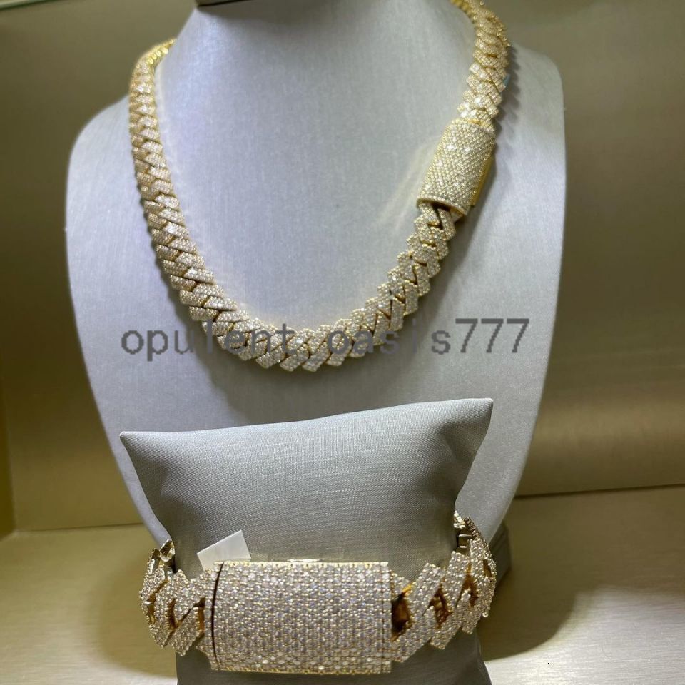 Luxury Cubanas Custom 12mm-20mm Gold Plated Brass Prong moissanite Diamond Iced Out Cuban Link Chain Hip Hop Necklace for Men