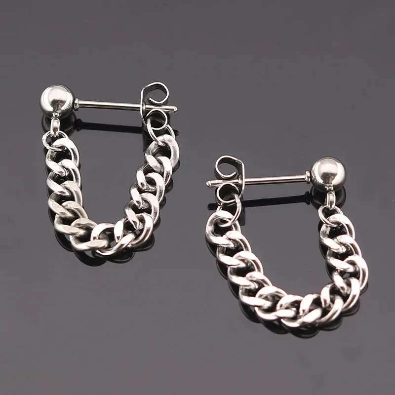New 1 Pair Titanium Steel Chain Earrings For Men Women Hiphop Rock Punk Fashion Jewelry Piercing Earring