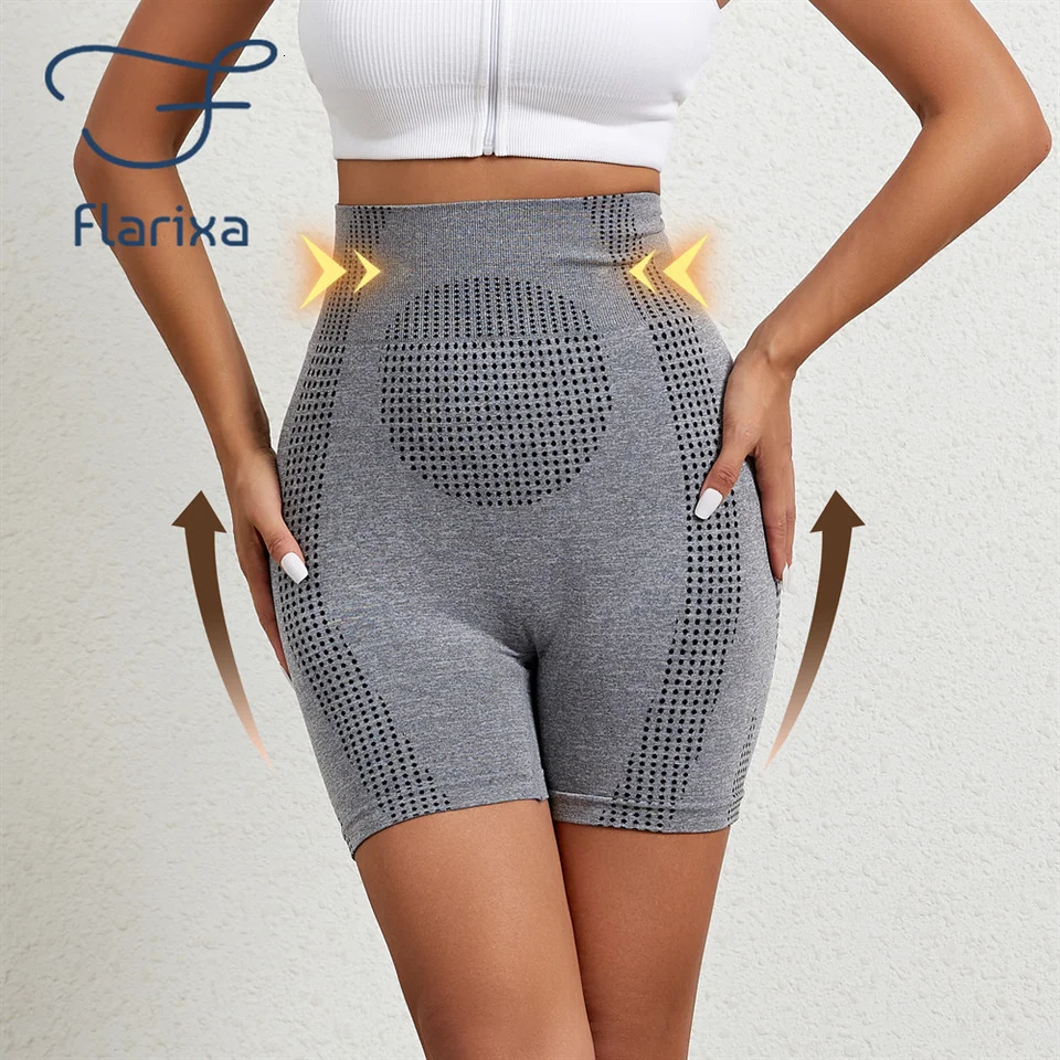 Flarixa Womens Seamless Body shaping Sports Shorts with High Waist and Abdominal Control Fitness Yoga Quick Drying Running Bicycle 250430