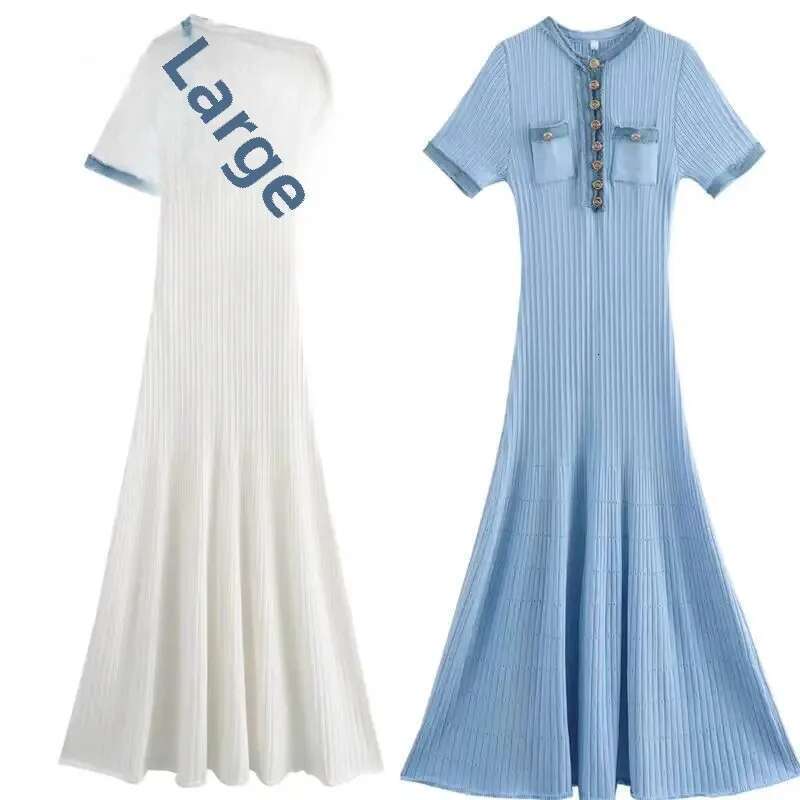 2024 Autumn/Winter New Elegant Short Sleeve V-Neck Knit French Style Medium Long Dress For Women
