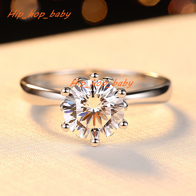 Luxury Crown Rings White Gold Plated Shiny Round 1ct Moissanite Finger Rings 925 Sterling Silver Crown Wedding Rings for Women