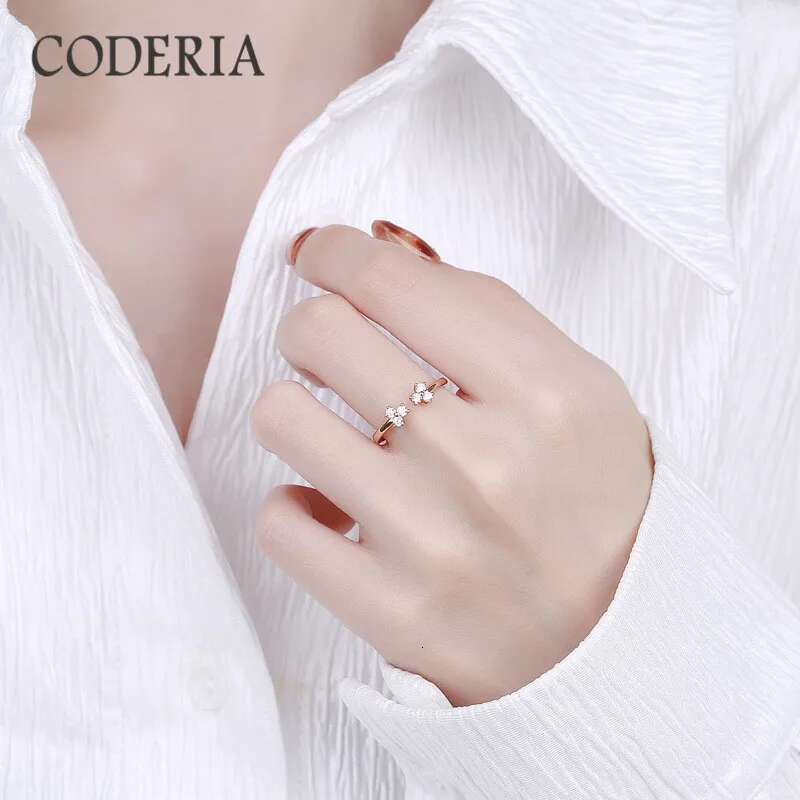 New 925 Sterling Silver Moissanite Solid Rose Gold Ring Total 0.3 Carat Clover Design Girl Ring Birthday Gift Party Jewelry