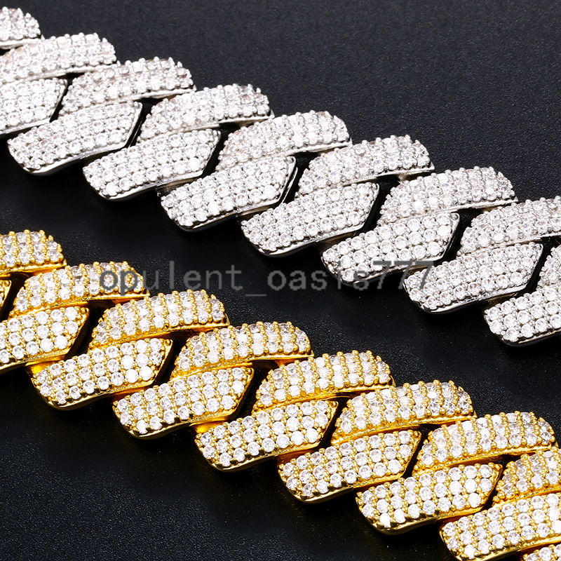 Fashion Hip Hop 20 Heavy 3 Rows moissanite Diamond Iced Out Mens Bracelet Luxury Gold Plated Cuban Link Bracelet for Men