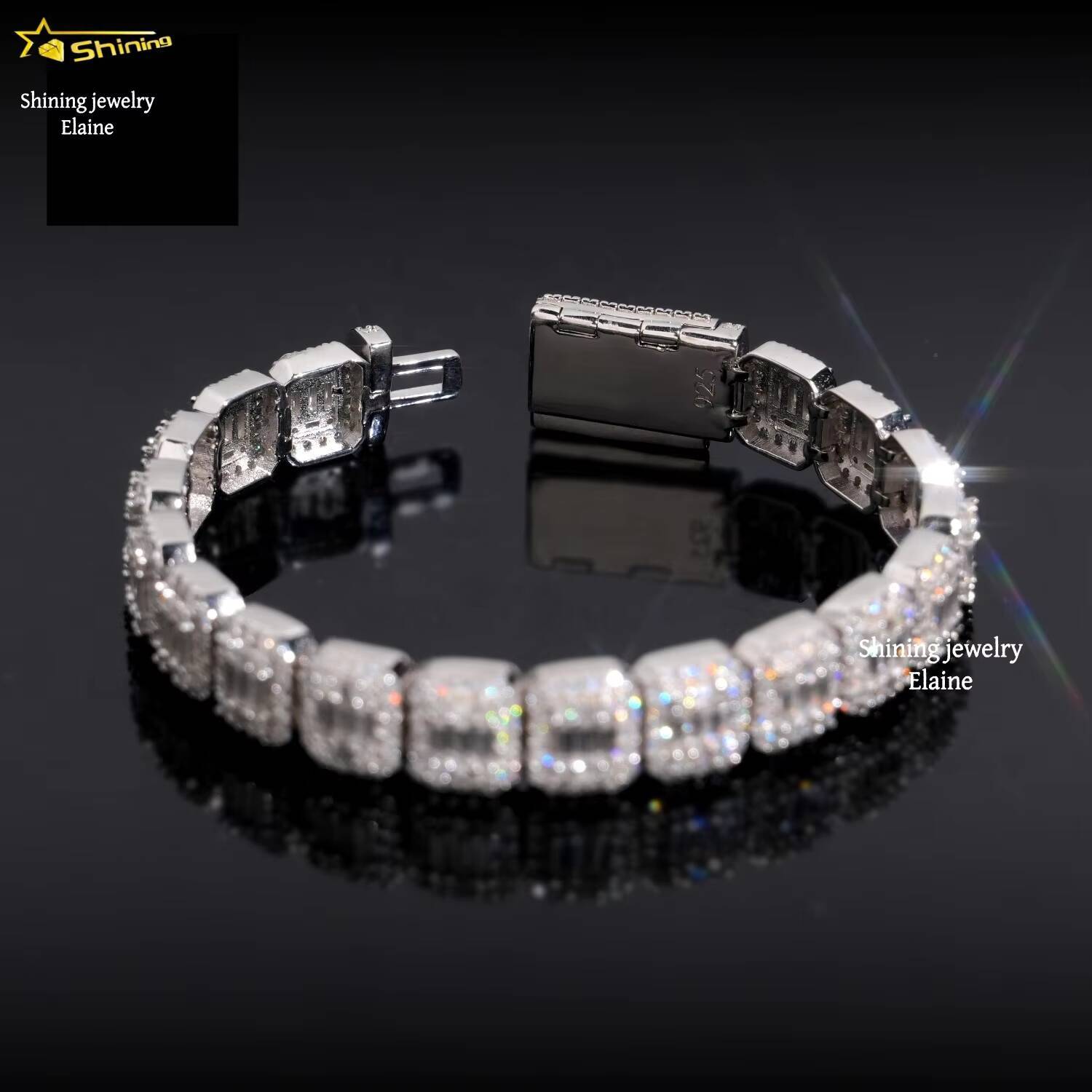Fashion Jewelry Wholesale Price 10MM 925 Sterling Silver Iced Out Hip Hop VVS Moissanite Diamond Cuban Link Chain Bracelet