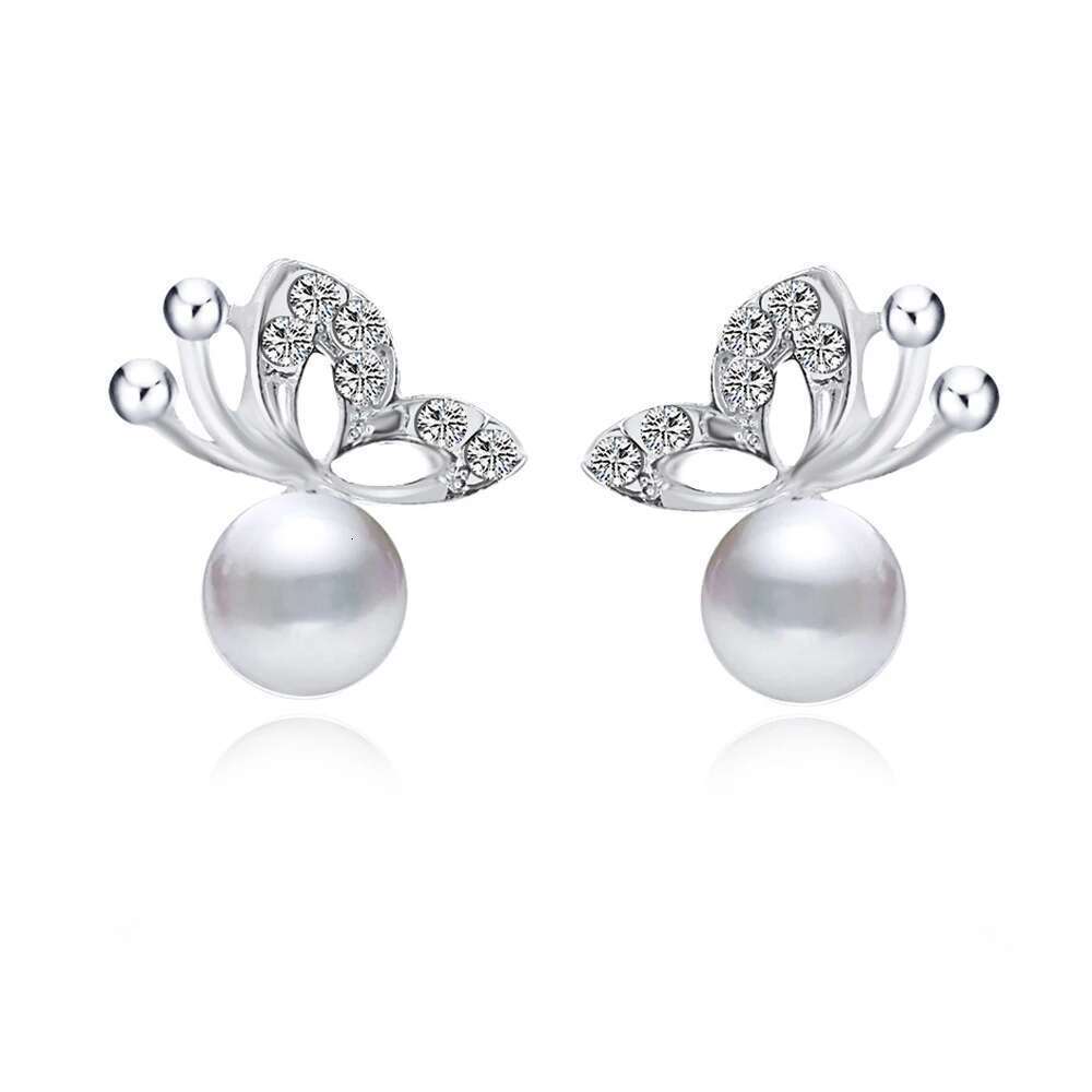 2022 New Fashion Full Rhinestone Butterfly Imitation Pearl Earrings And Necklace Jewelry Setfor Women Gifts Wholesale