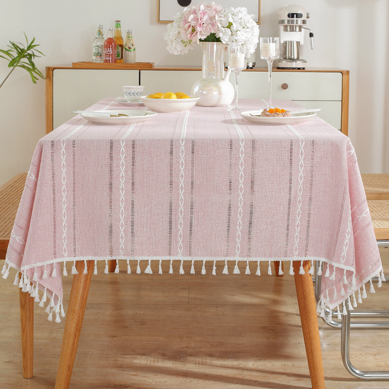 W01 tablecloth European and American lace cotton and linen fabric stripes simple square table mat coffee table table cloth spot