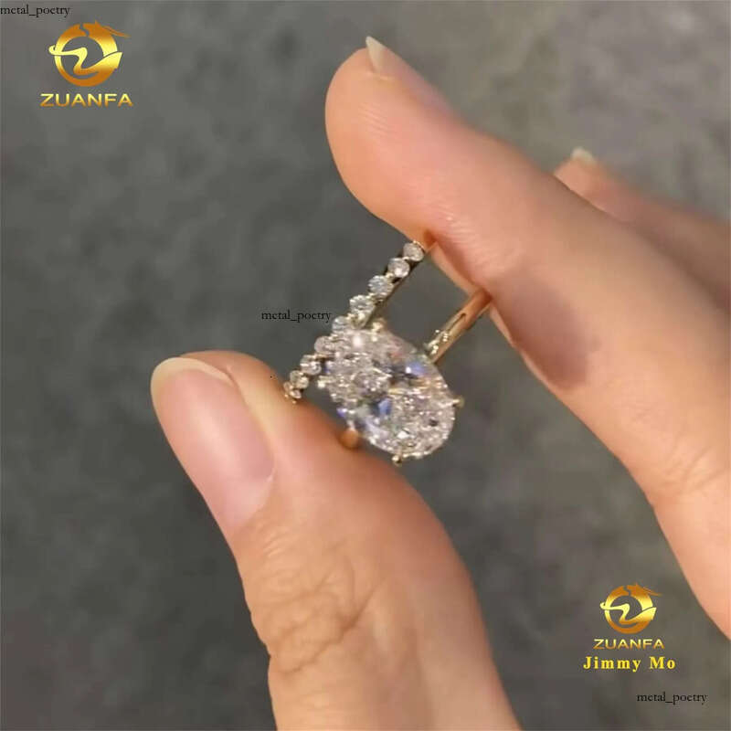 Custom Elegant Style 14k Solid Gold IGI Certificates Bridal Jewelry 3Ct CVD Lab Grown Diamond Oval Engagement Band Ring Set 0f